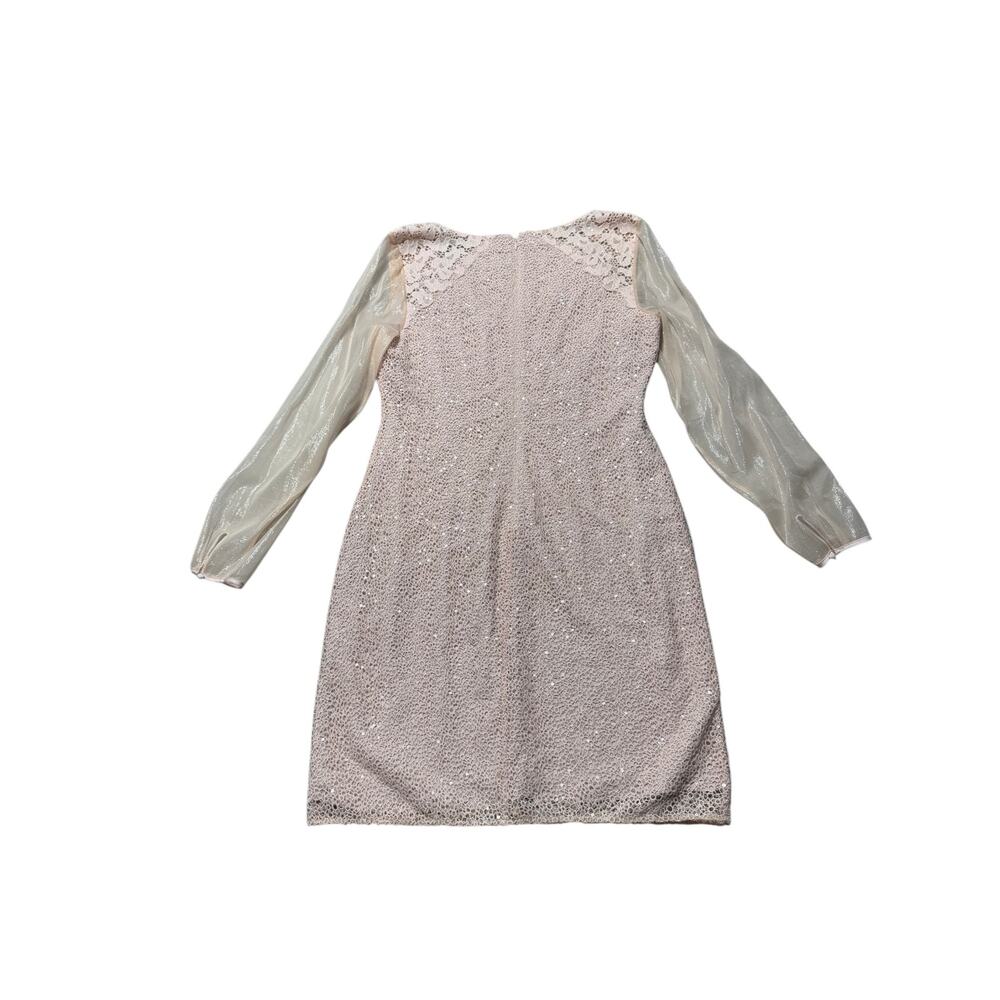 Kay Unger Sheath Dress Womens 12 Blush Pink Sequin Lace Long Sleeve Sheer Boho - Picture 5 of 14